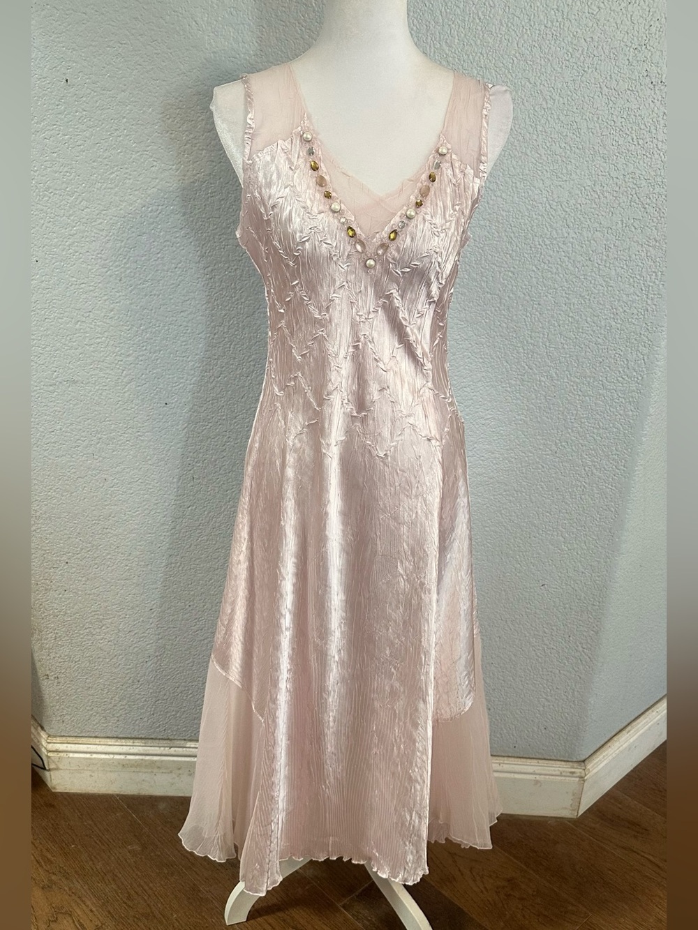 Komarov Blush Pink Embellished Midi Slip Dress